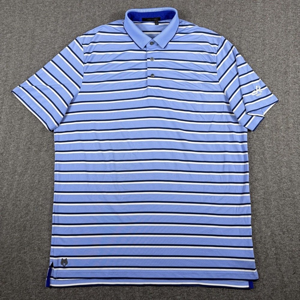 Greyson Shirt Mens Large Blue Stripe Ridgewood Country Club Golf Polo Stretch